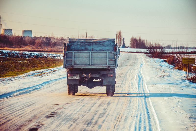 Delivery truck on a winter road