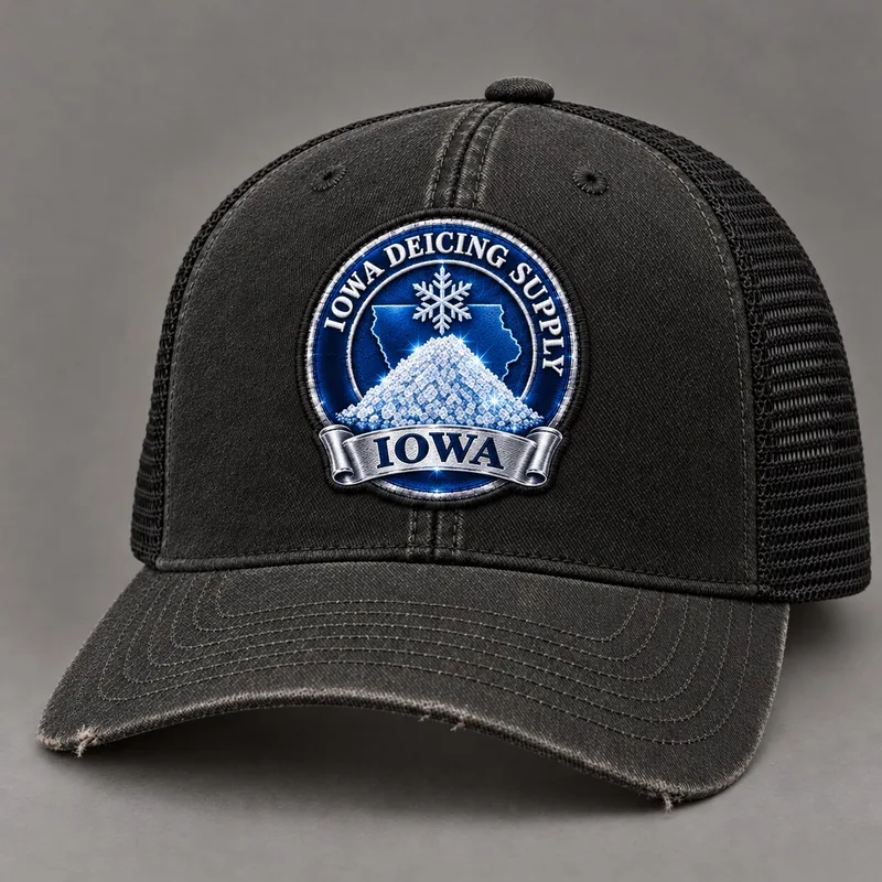 Iowa Deicing Supply trucker hat with state badge
